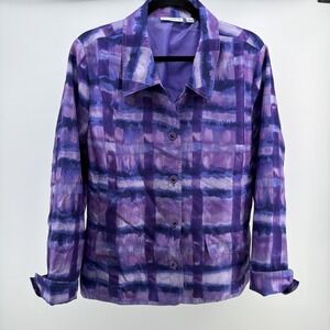 Susan Graver Blazer Size Large Purple Plaid Lined Jacket